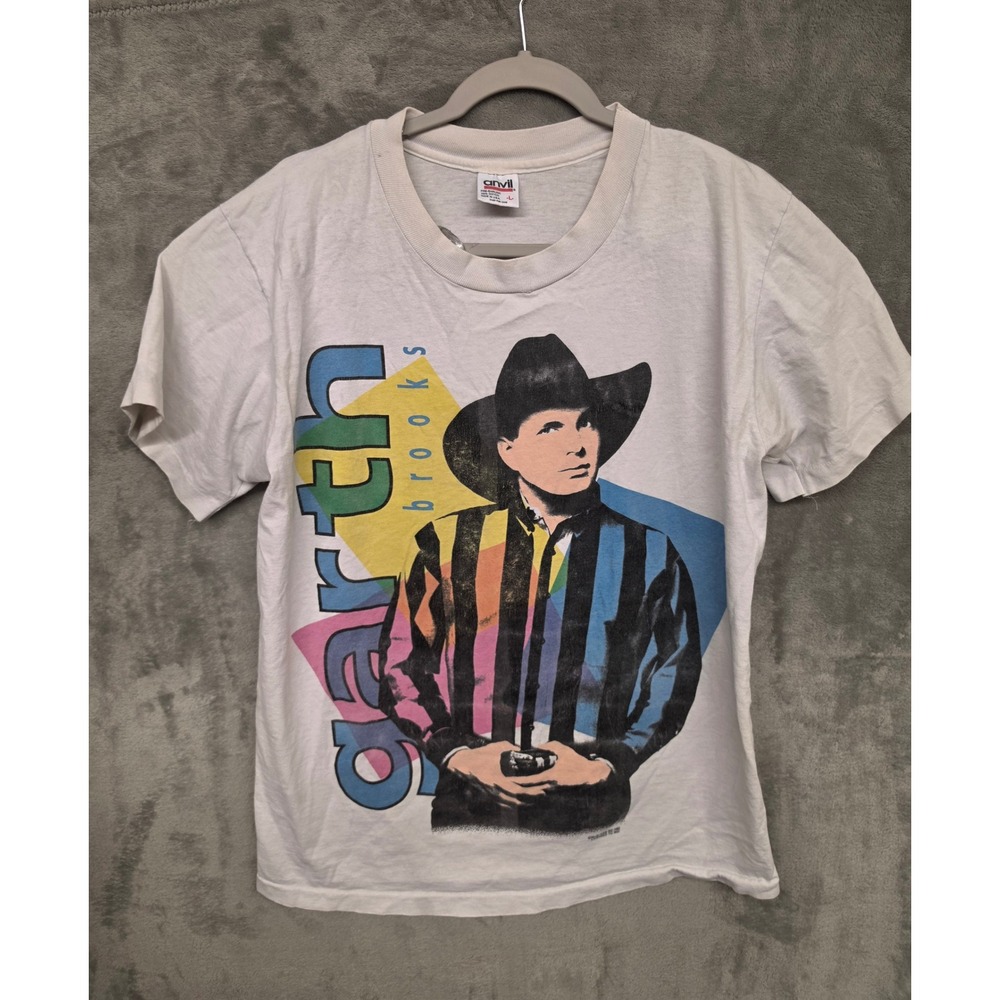 Vintage 1992 Garth Brooks T-Shirt Double Sided Single Stitch Pop Art Anvil White